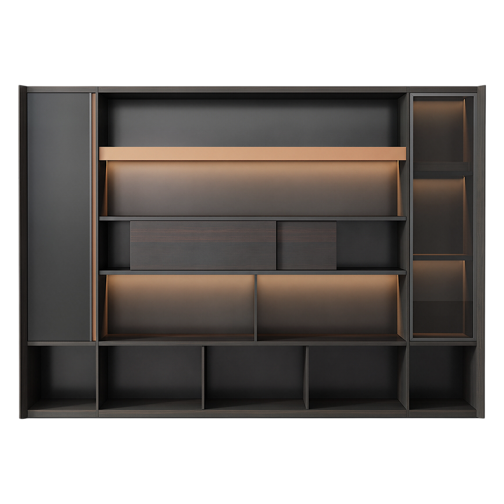 Modern Office Storage Cabinet with Illuminated Display Sections