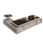 Luxury Black Glass-Top Executive Desk with Lift Side Table and Fluted Front Panel