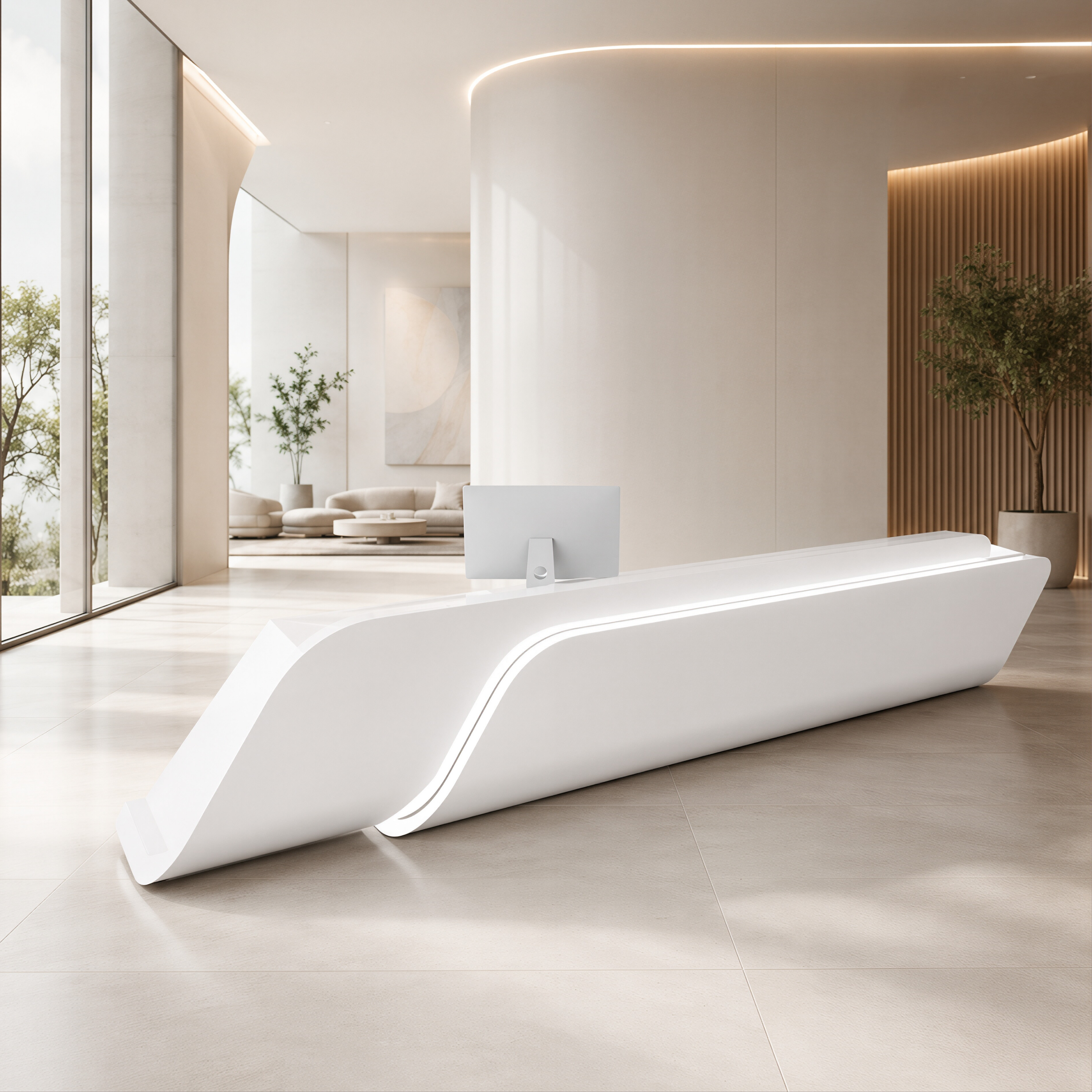 Contemporary Curved Office Reception Desk for Sleek Commercial Workspace Settings