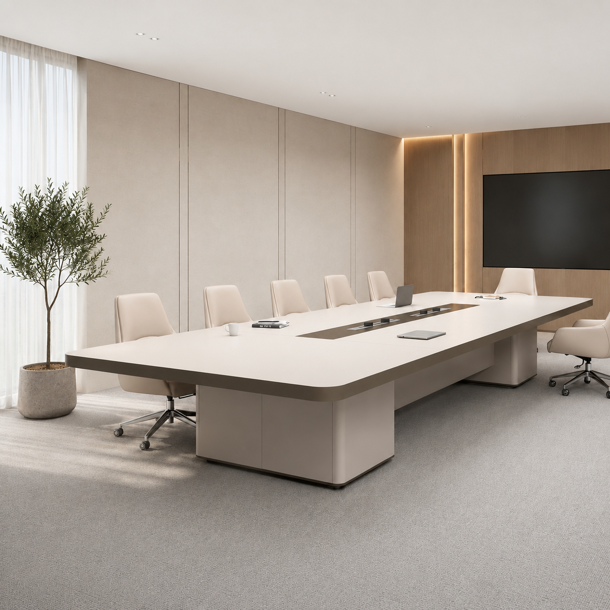 Large Oval Boardroom Table With Built-In Power & Cable Management