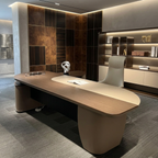 Modern Curved Executive Desk in White Ash or Black Walnut Finish