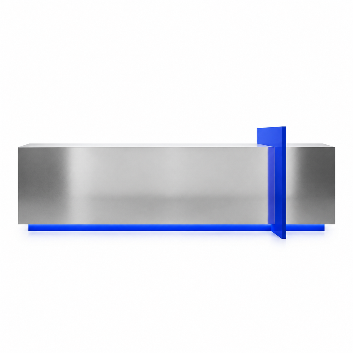 Modern Stainless Steel Reception Desk With Lit Custom Logo Panel
