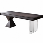 Modern Smoked Oak Executive Desk With Geometric And Acrylic Legs