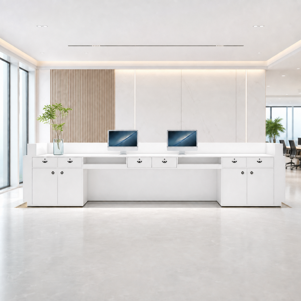 Premium Office Reception Desk with Lockable Storage and LED Lighting