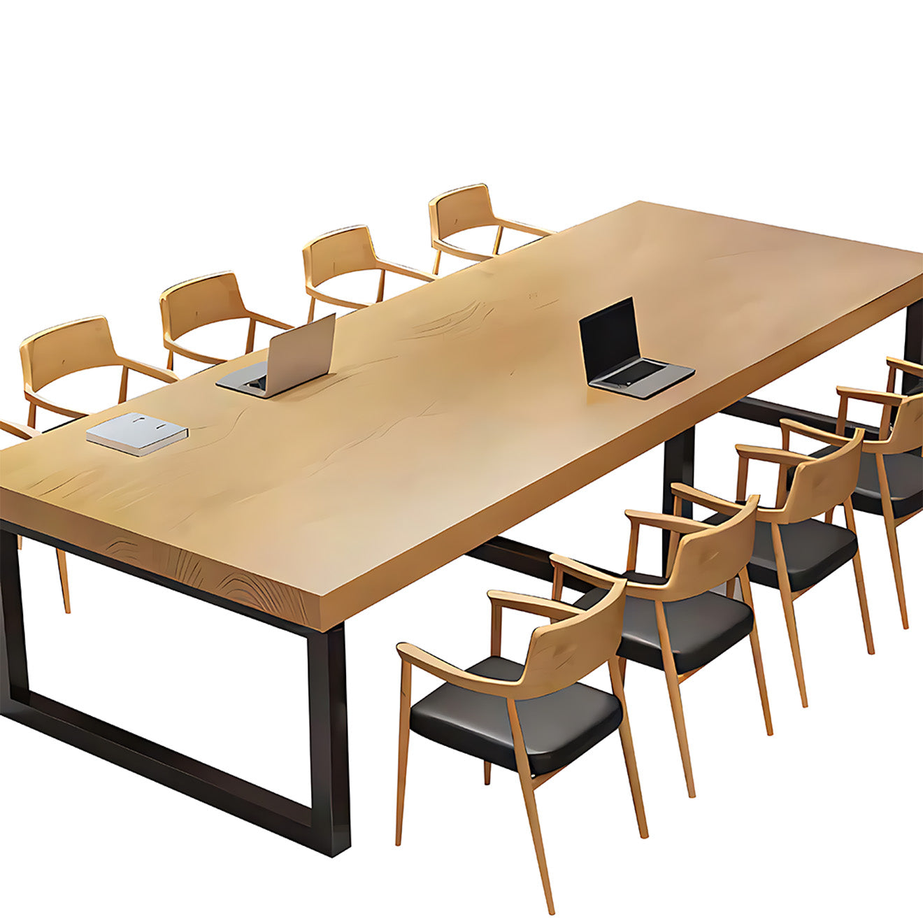 Woodgrain Conference Table with Solid Metal Frame Base