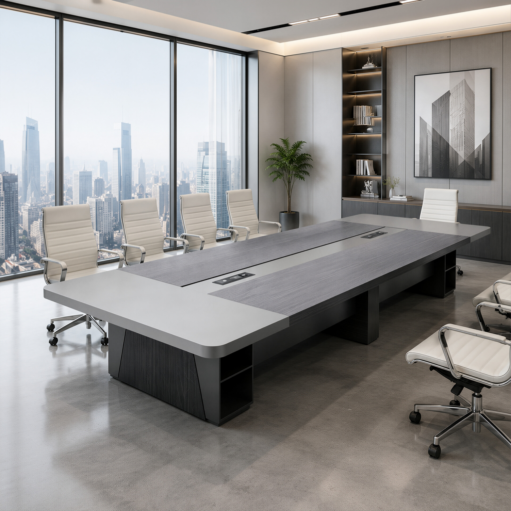 Premium Executive Dual-Tone Boardroom Table with Integrated Power