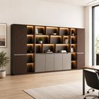 Contemporary Office Storage Wall Unit with LED Display Shelves
