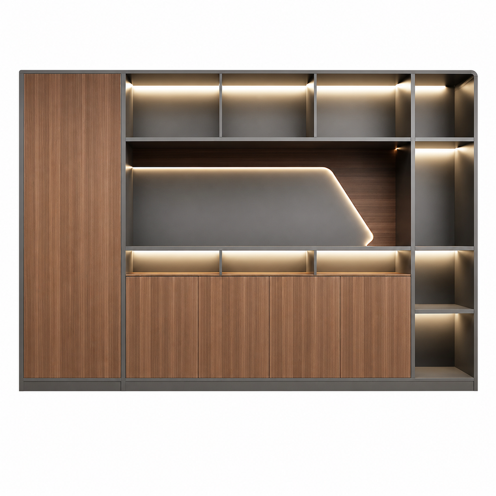 Executive Filing Cabinet with Illuminated Display and Concealed Storage