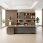 Modern Executive Desk with Storage Cabinet and Statement Wood-Grain Finish
