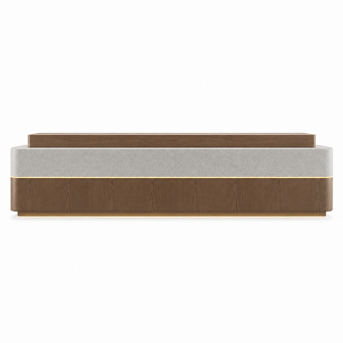 Modern Curved Reception Desk with LED Lighting, Storage and Dual-Level Countertop