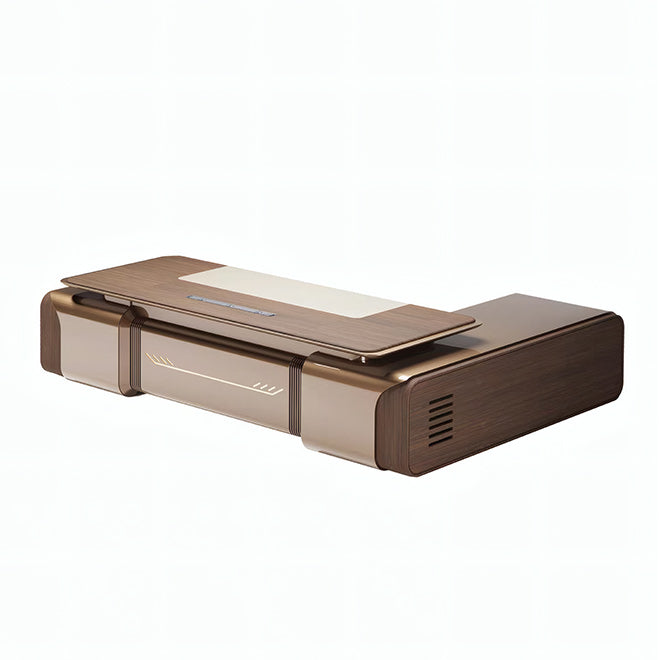 Contemporary Executive Desk with Timber Top, Integrated Side Storage and Cable Access