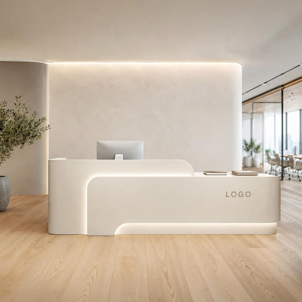 Modern Reception Desk with LED, Storage and Custom Logo