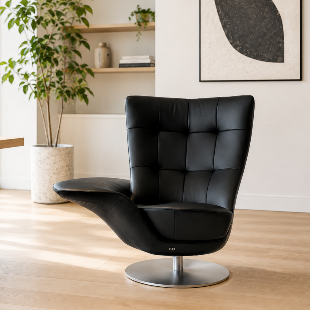 Modern Swivel Lounge Chair with Integrated Side Table
