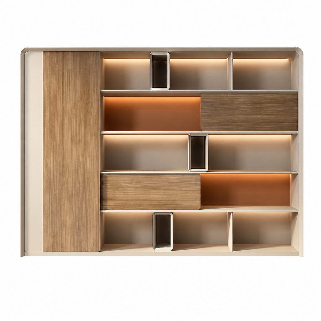 Modern Office Storage Cabinet with LED Lighting and Sliding Doors