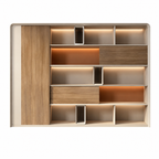 Modern Office Storage Cabinet with LED Lighting and Sliding Doors