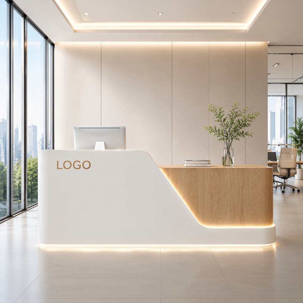 Modern LED Reception Counter with Rounded Corner Design