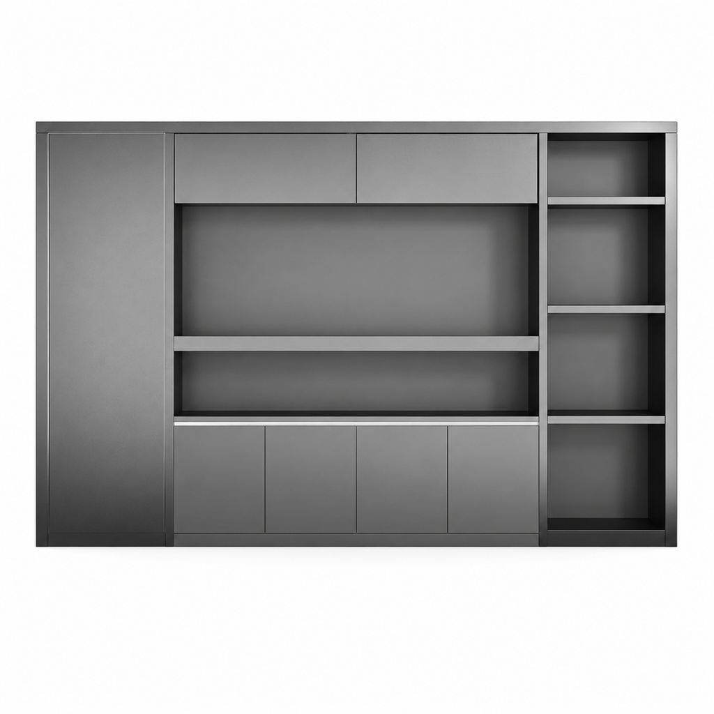 Freestanding Office Storage Wall Unit with Open Shelving and Cupboard Space