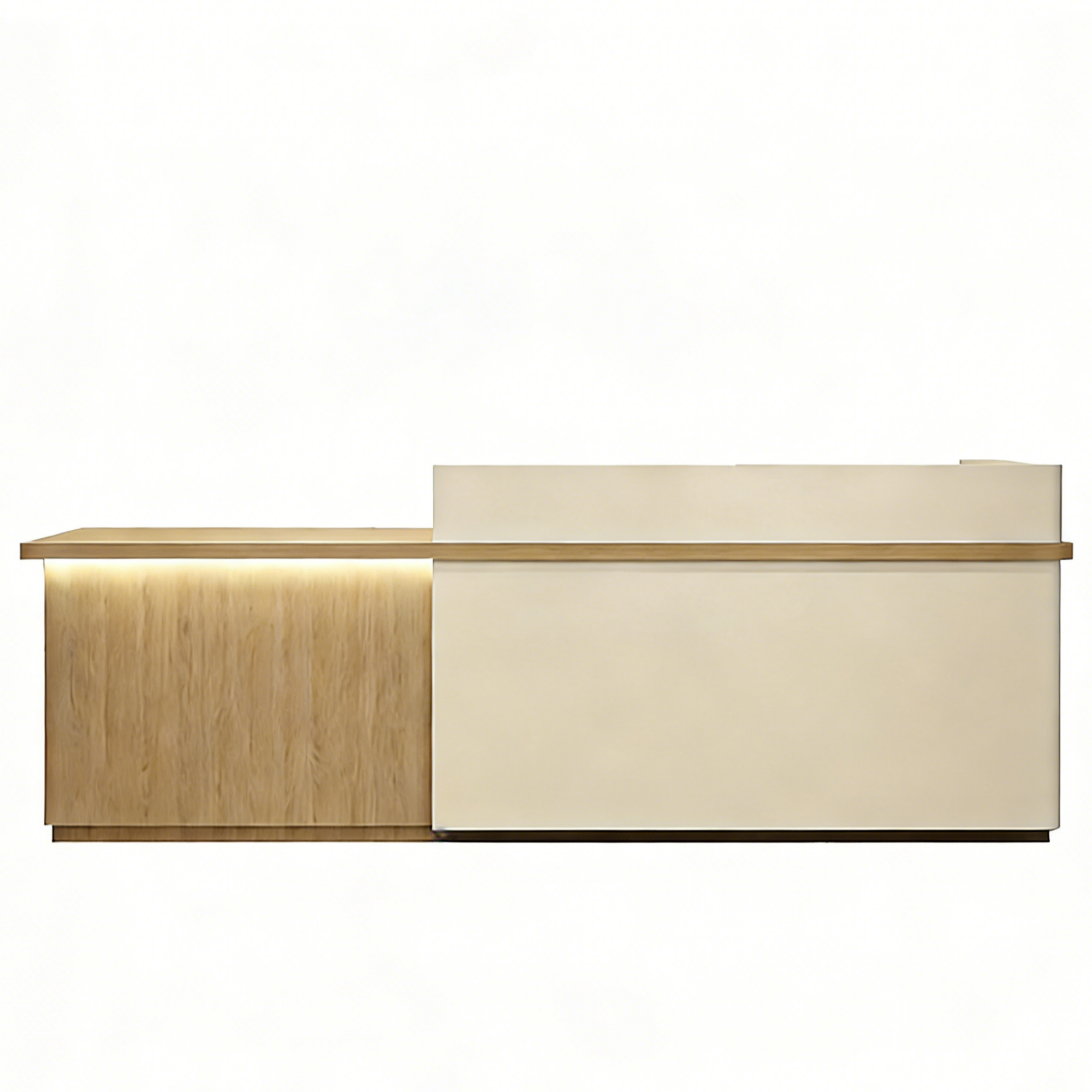 LED Reception Desk with Timber Return and Signage Panel