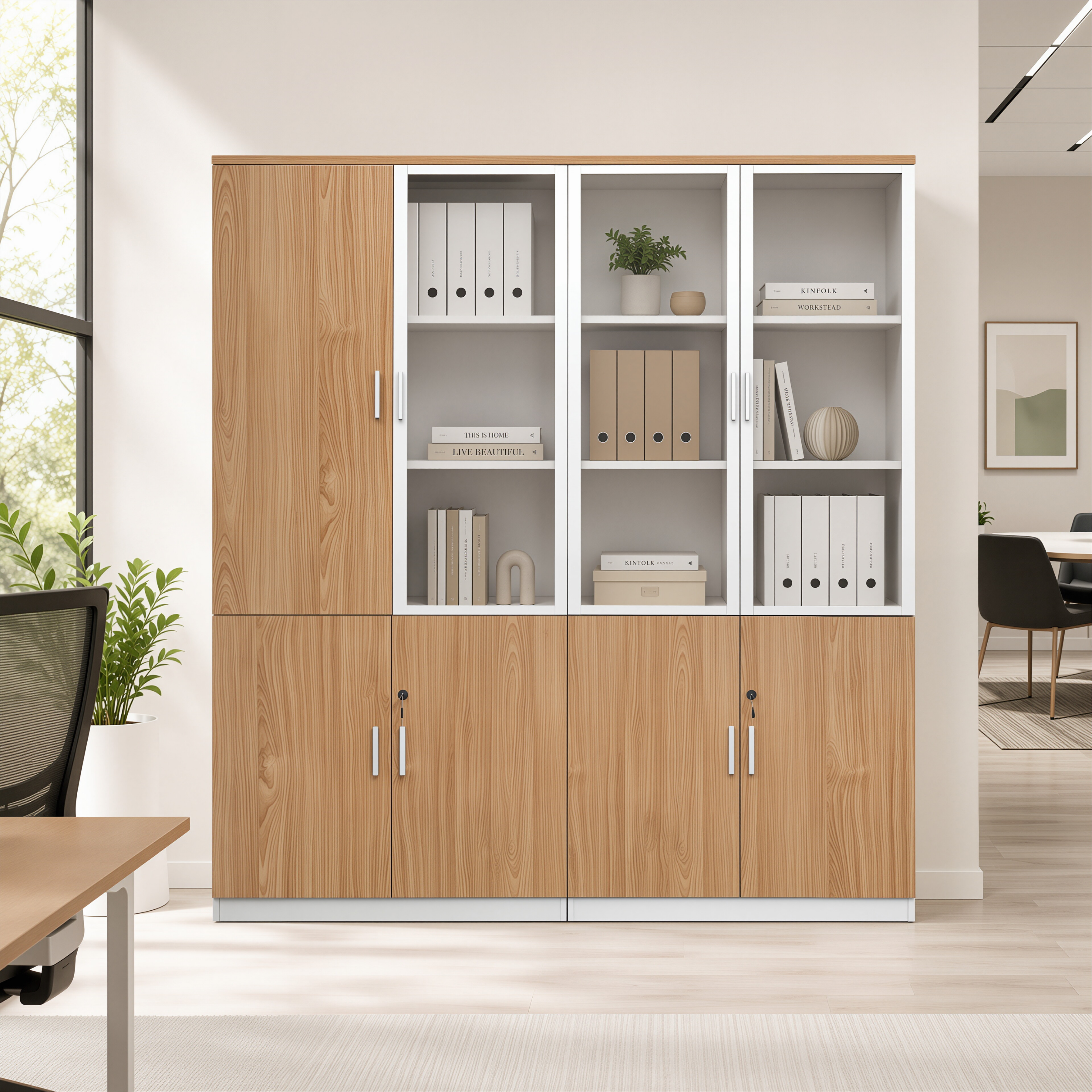 Multi-Section Office Storage and Display Cabinet