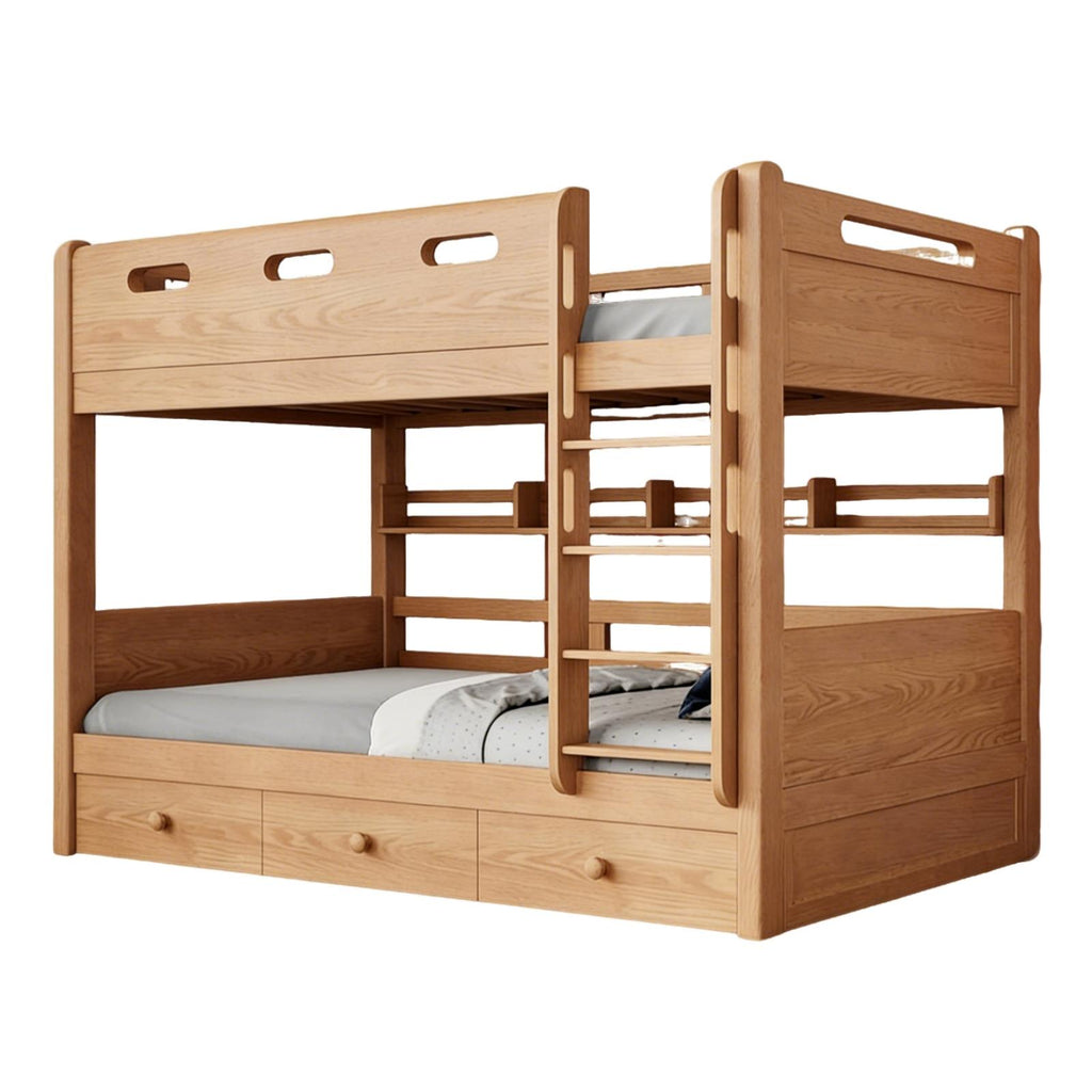 Space-Saving Timber Bunk Bed with Drawers and Stairs