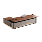 Luxurious L-Shaped Executive Desk with Integrated Wireless Charging Hub and LED Ambient Lighting