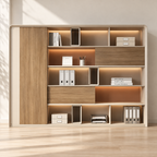 Modern Office Storage Cabinet with LED Lighting and Sliding Doors