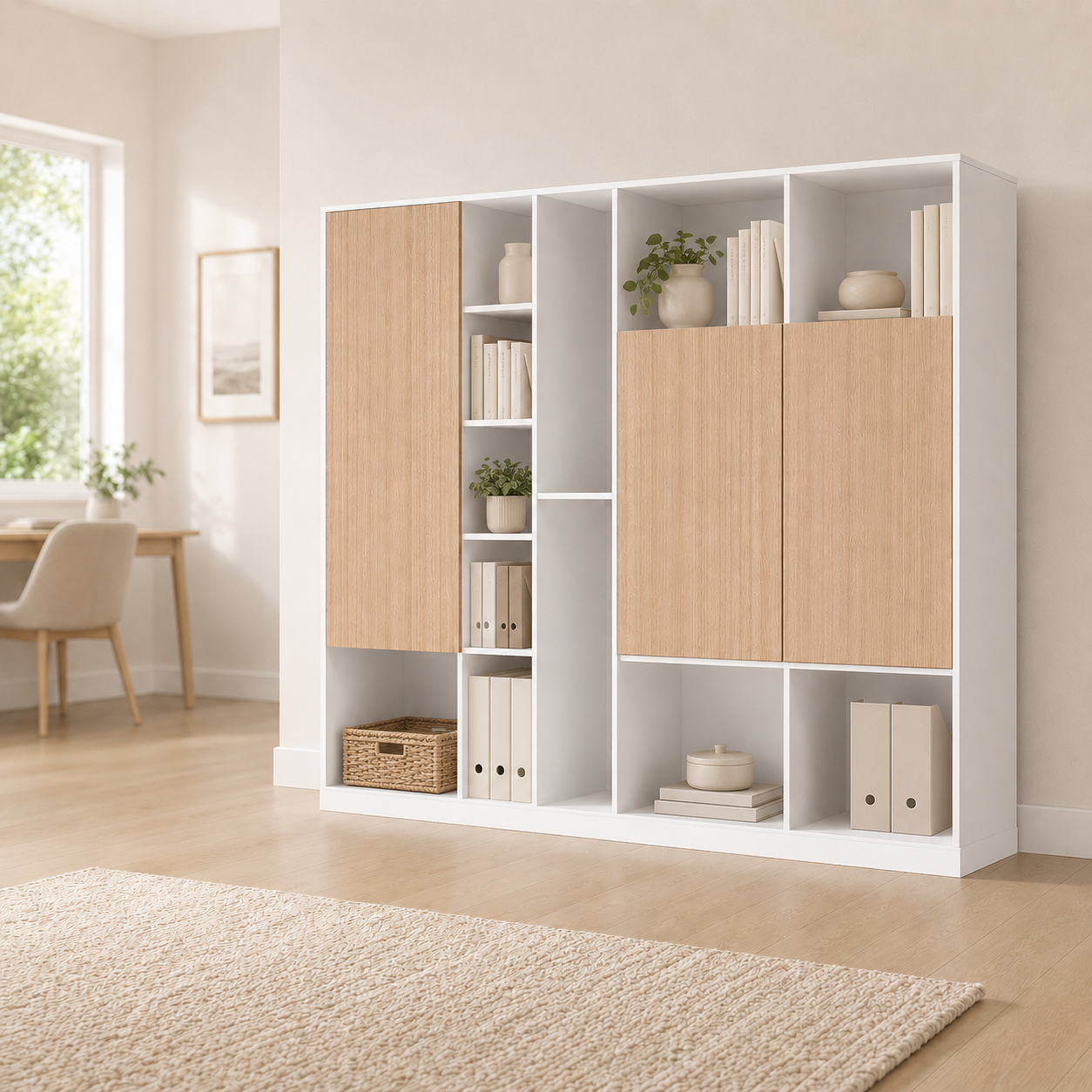 Natural Woodgrain Office Filing Cabinet with Open Display Storage