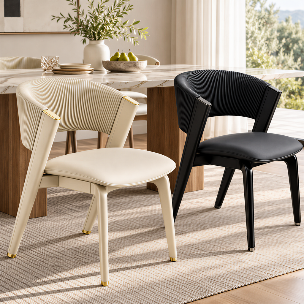 Modern Dining Armchair with Ribbed Upholstery and Colour Options