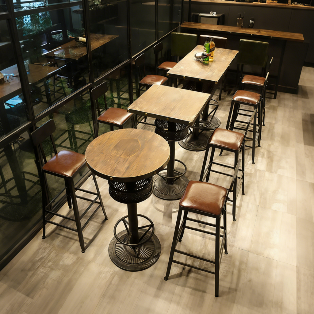 Hospitality Bar-Height Table with Padded Stools
