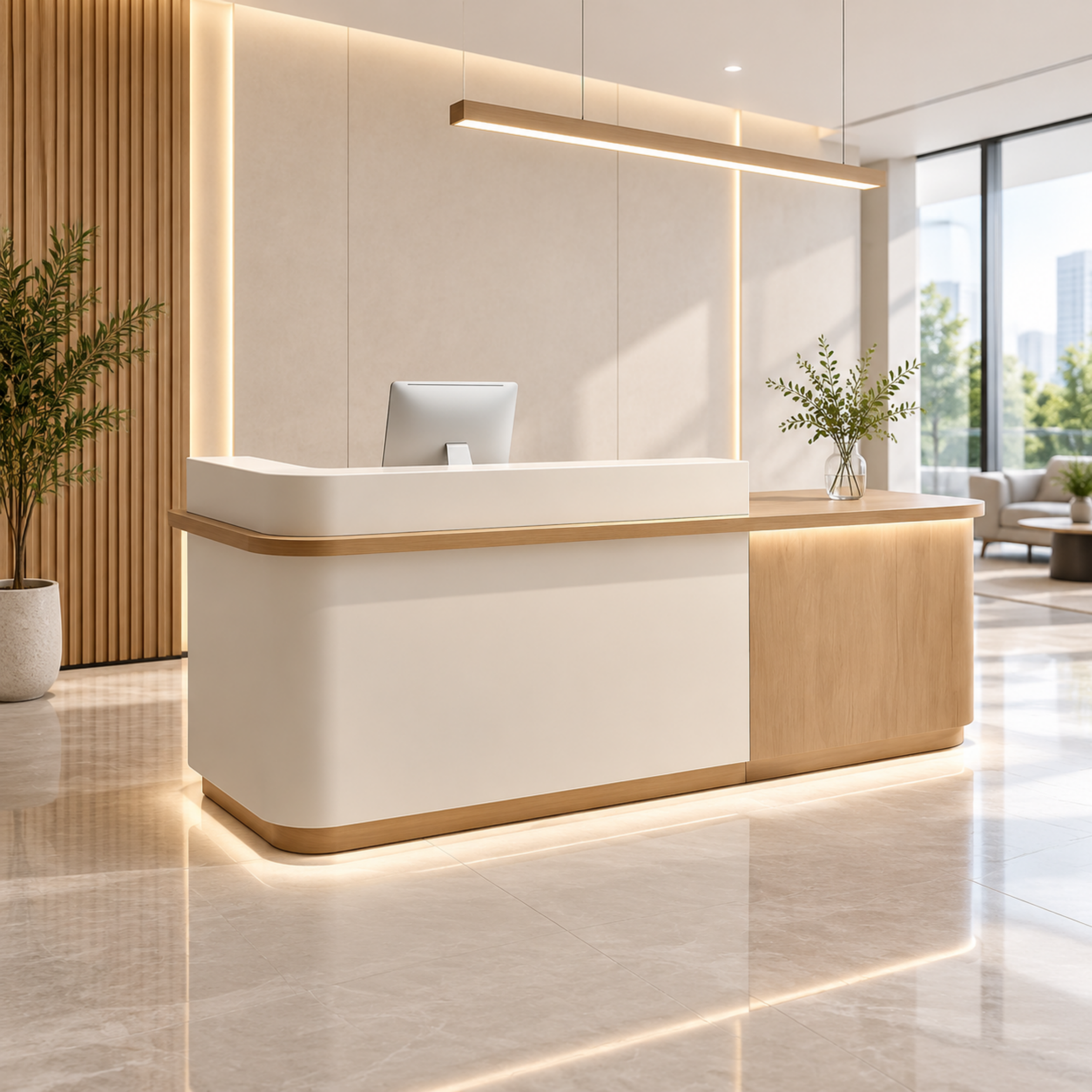 Soft-Tone Timber Reception Counter for Beauty and Wellness