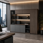 Premium Walnut Office Cabinet with Display Shelves
