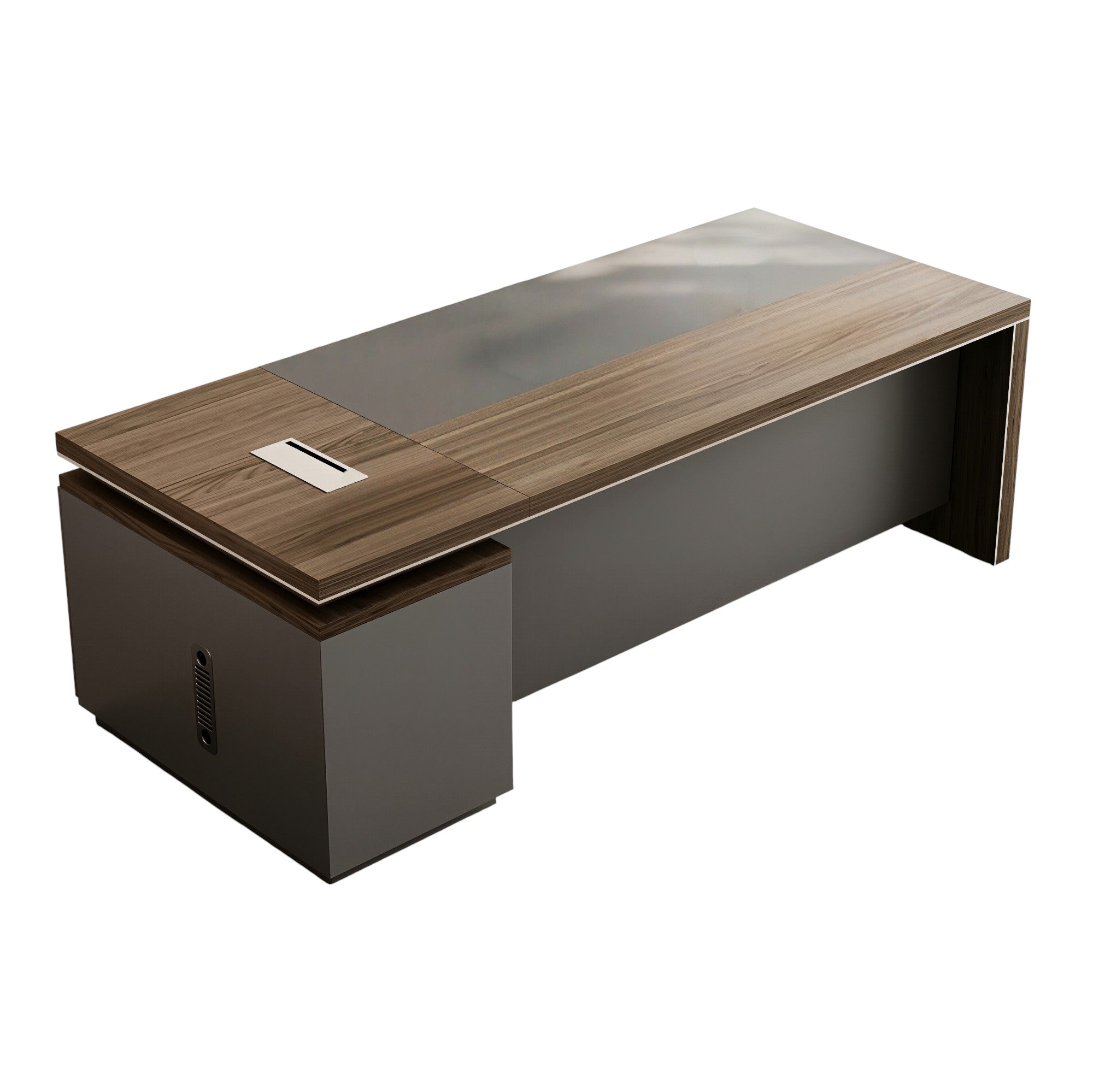 Elegant Manager Desk with Reinforced Surface and Integrated Storage Unit