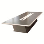 Durable Contemporary Two-Tone Boardroom Table with Central Cable Trough and Sturdy Pedestal Base