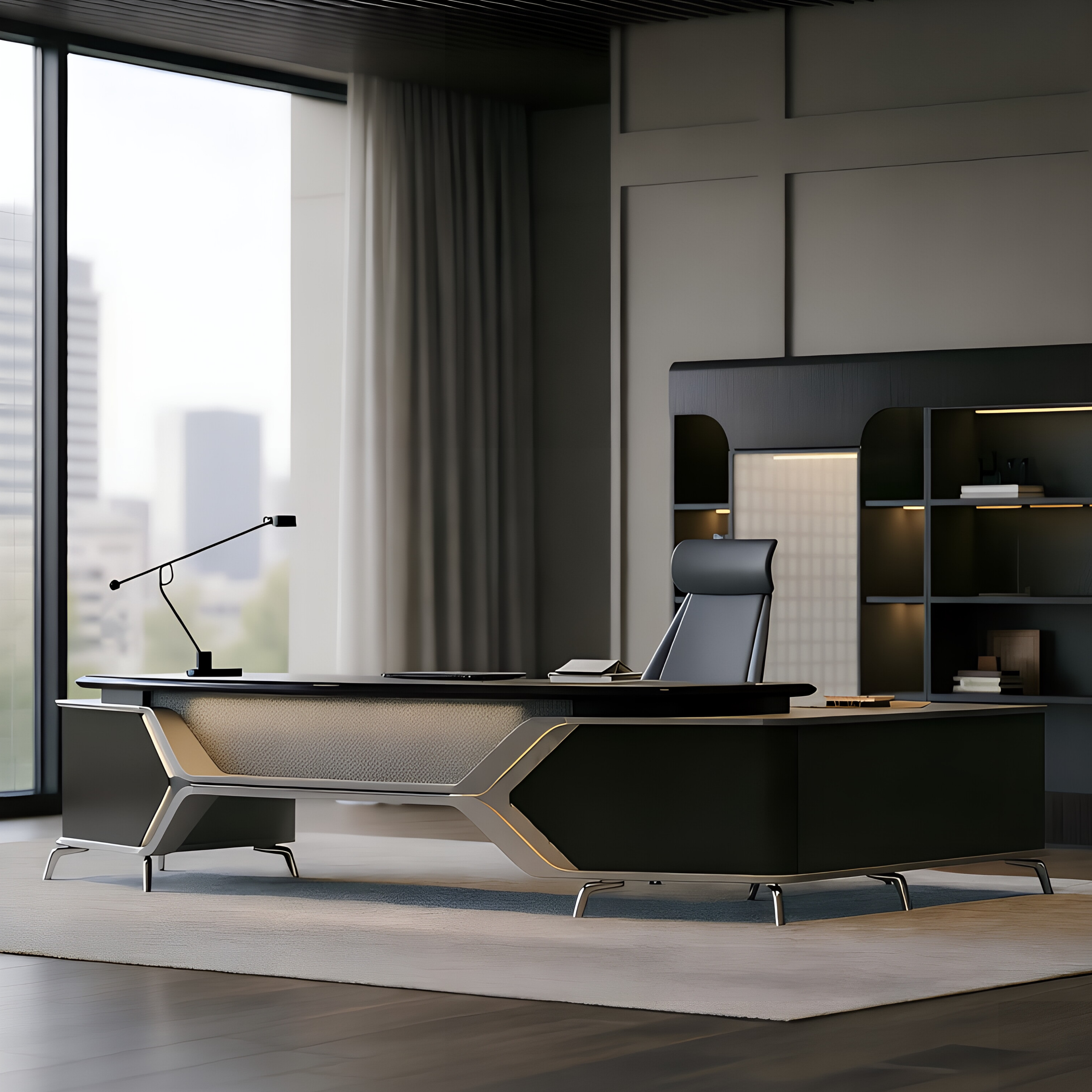 Designer Executive Desk with Storage Credenza