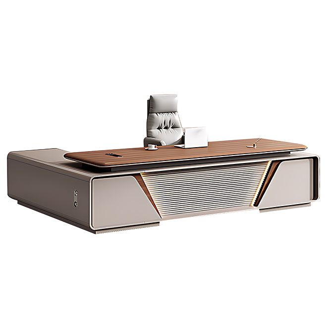 Modern Executive Desk with Timber Top and Integrated Storage