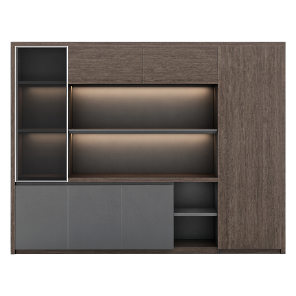 Premium Walnut Office Cabinet with Display Shelves