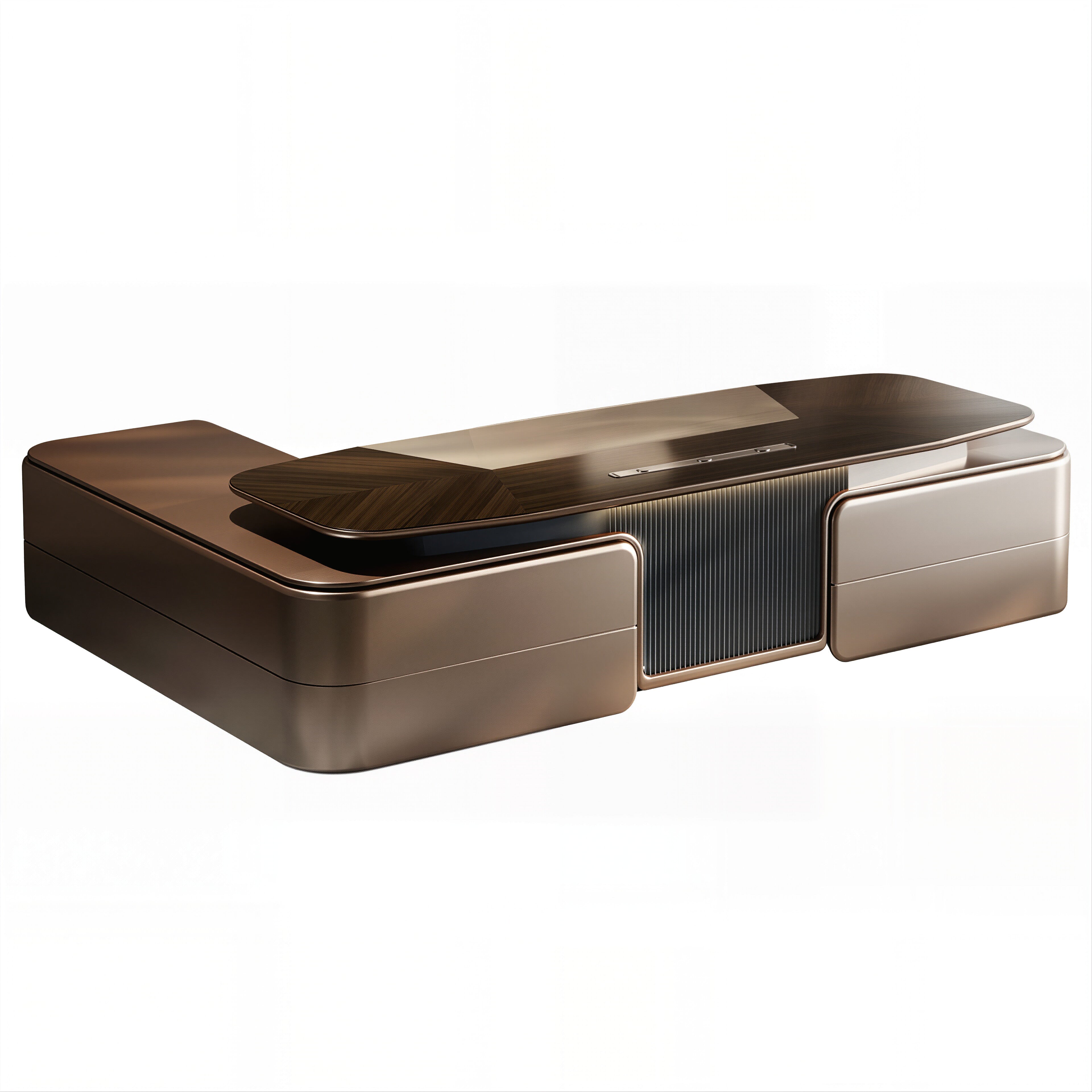 Walnut Executive Office Desk with Side Credenza, LED Ambient Panel and Cable Management