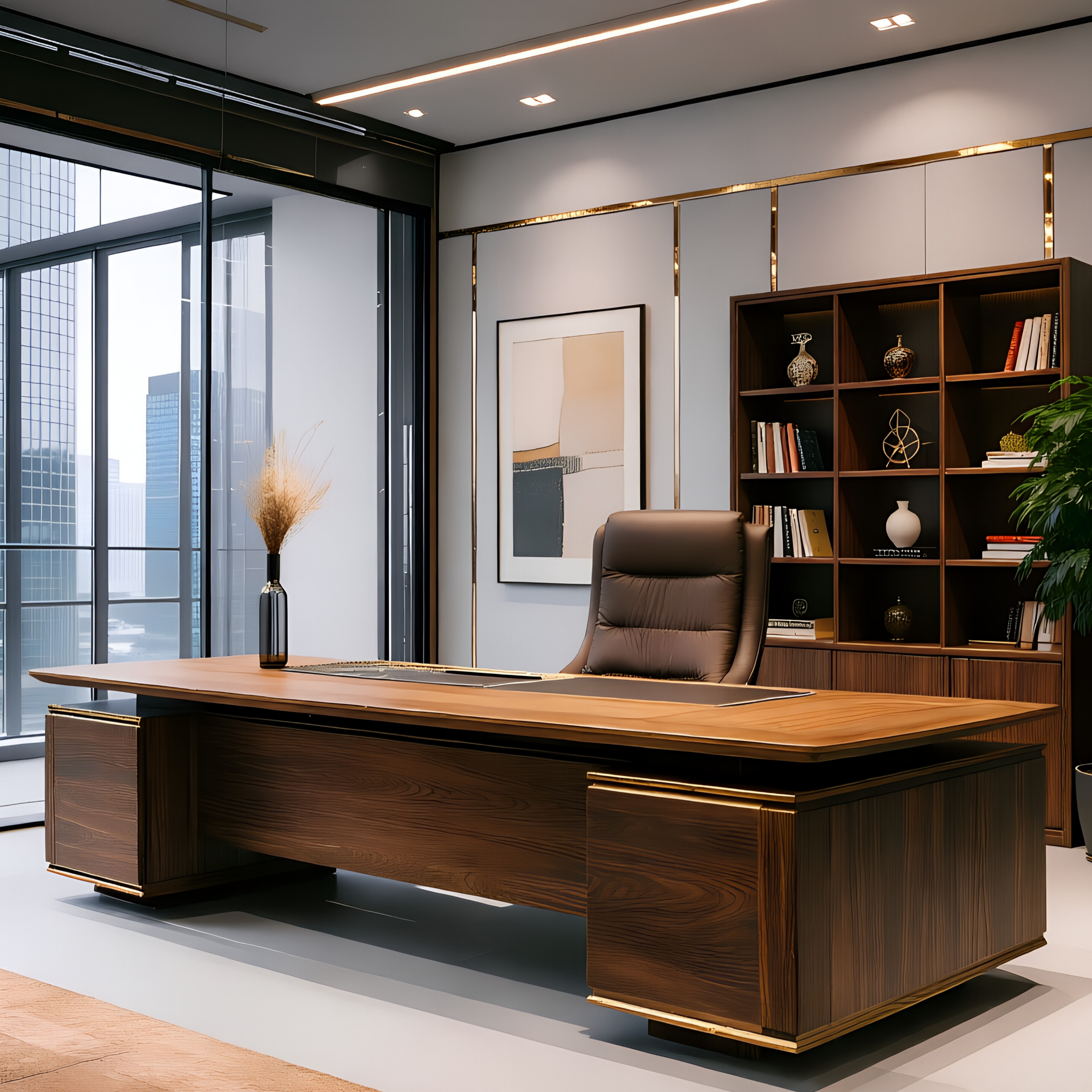 Contemporary Executive Desk with Twin Pedestals