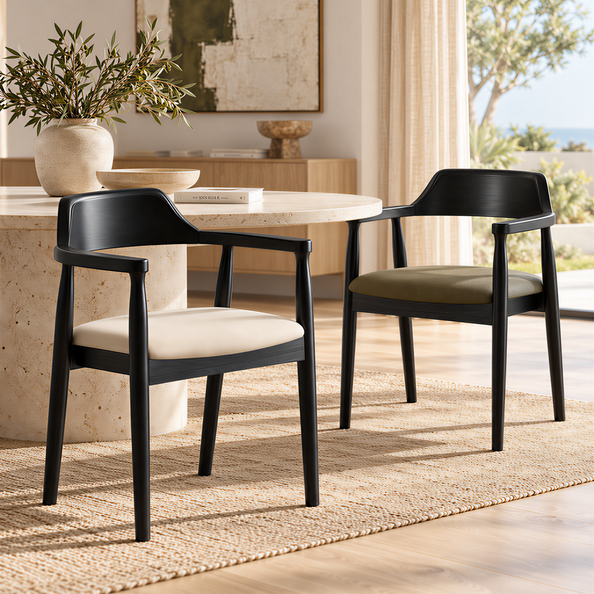 Modern Timber Dining Armchair with Customisable Seat Options