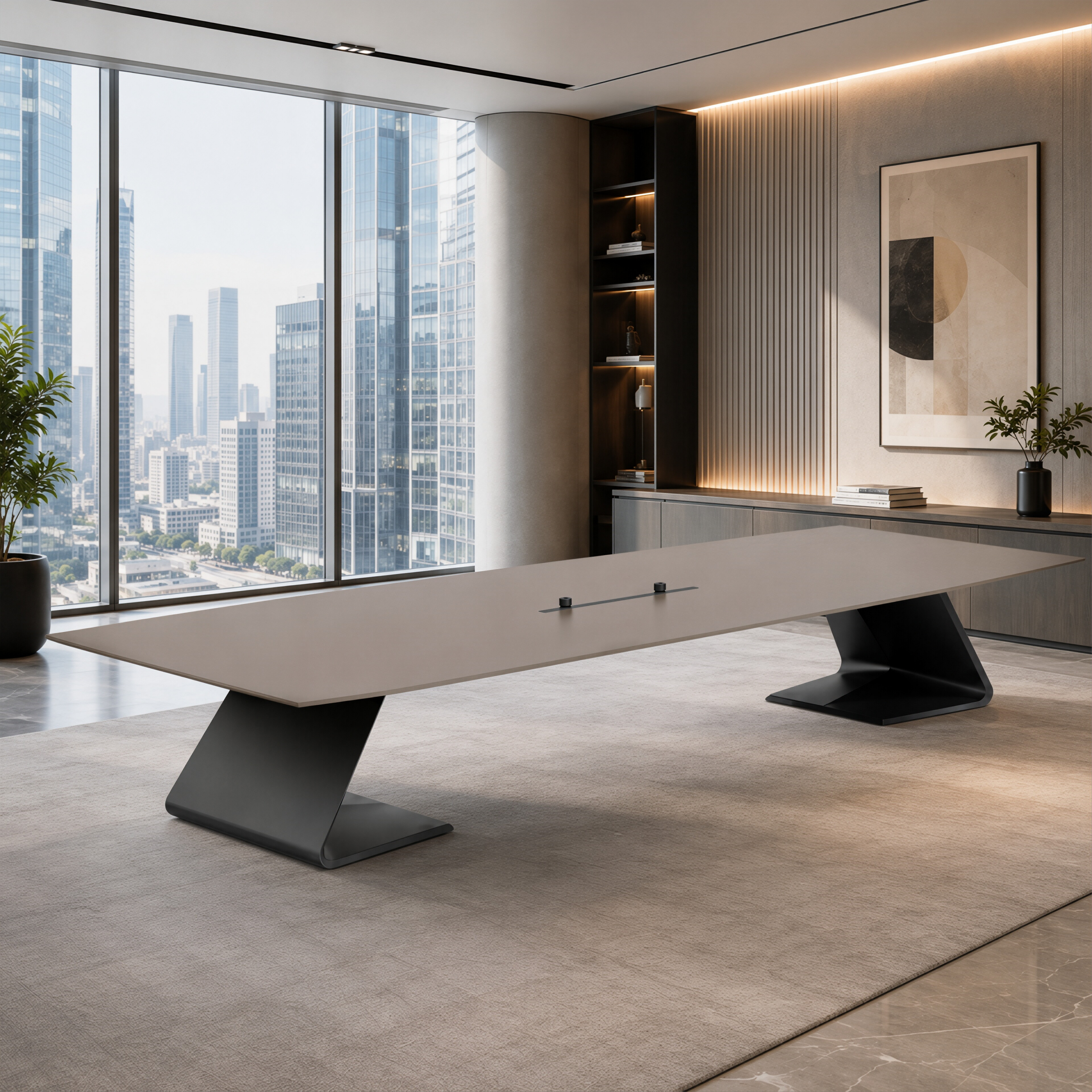Executive Grey Ebony Boardroom Table with Sculptural Base