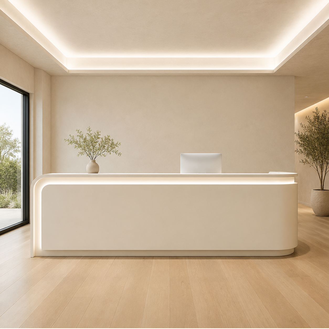 Aura Modern Curved Reception Counter with LED Ambient Lighting