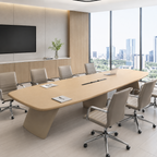 Modern Light Oak Executive Boardroom Table with Rounded Corners and Integrated Power Rail