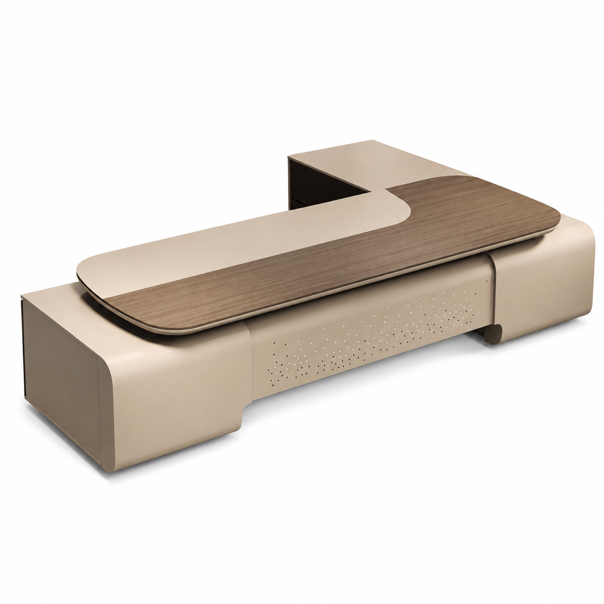 Modern L-Shaped Executive Desk with Integrated Storage, LED Lighting and Power Access