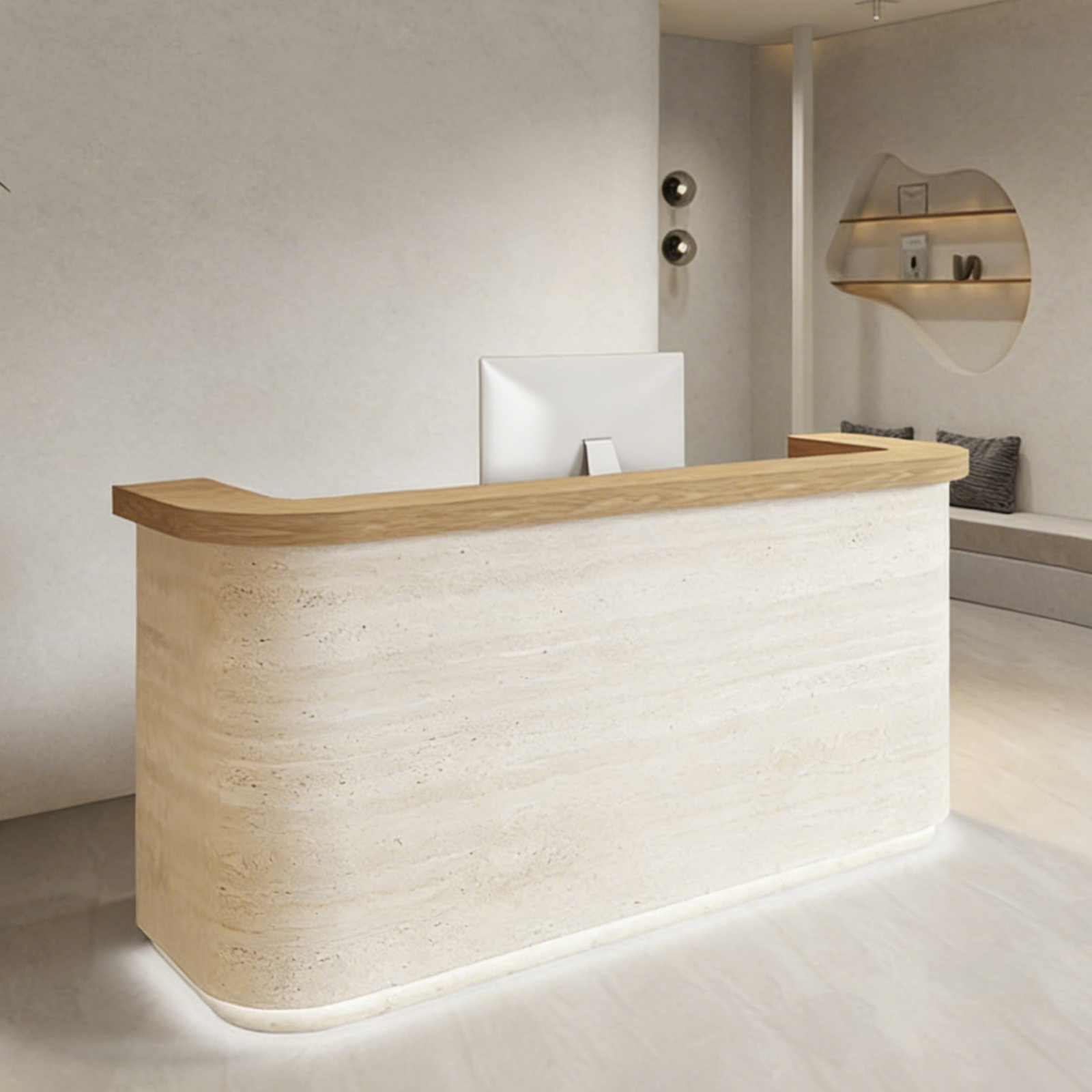 Boutique Reception Desk with Timber Top and LED Plinth