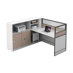Office Workstation Desk with Privacy Panels and Integrated Storage