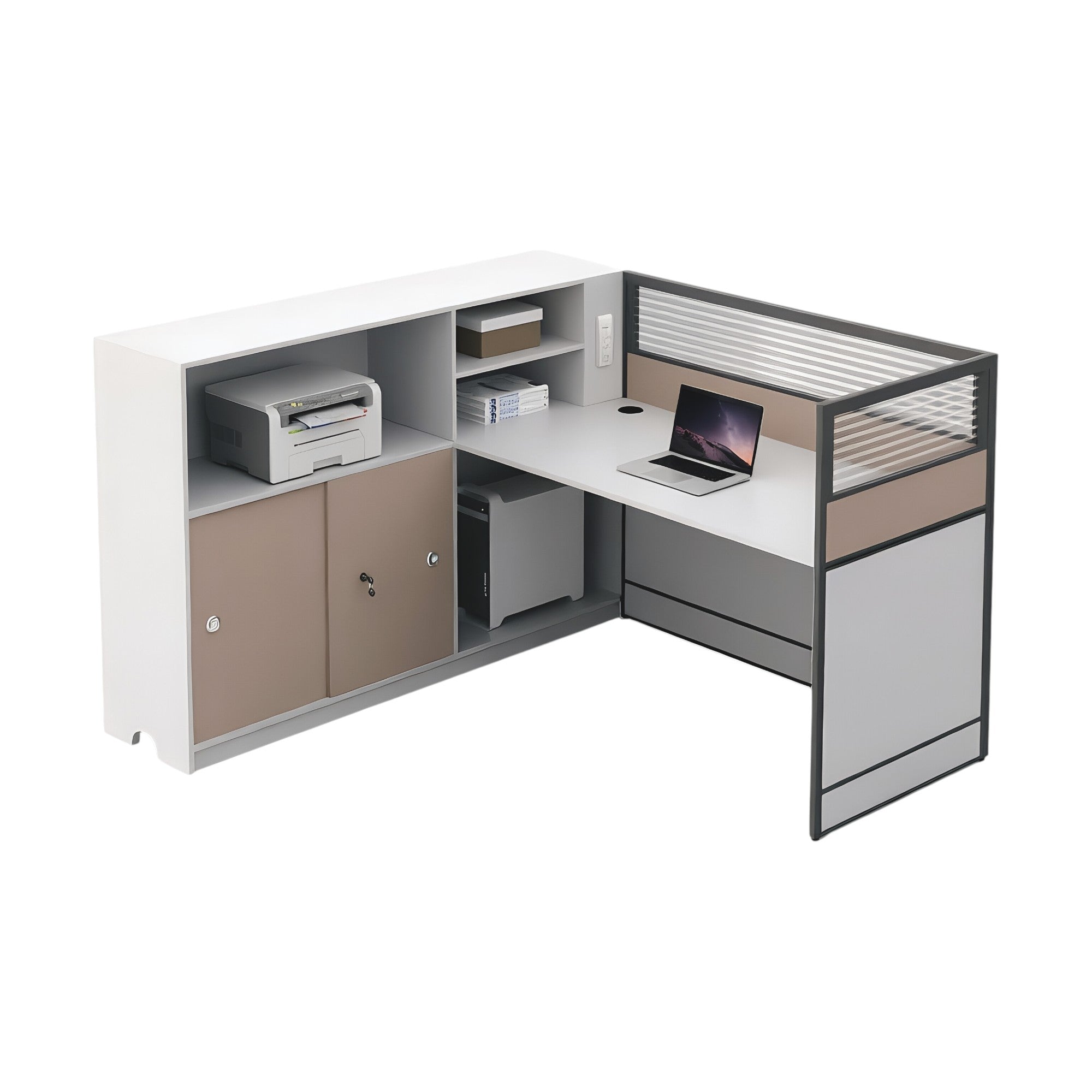 Office Workstation Desk with Privacy Panels and Integrated Storage