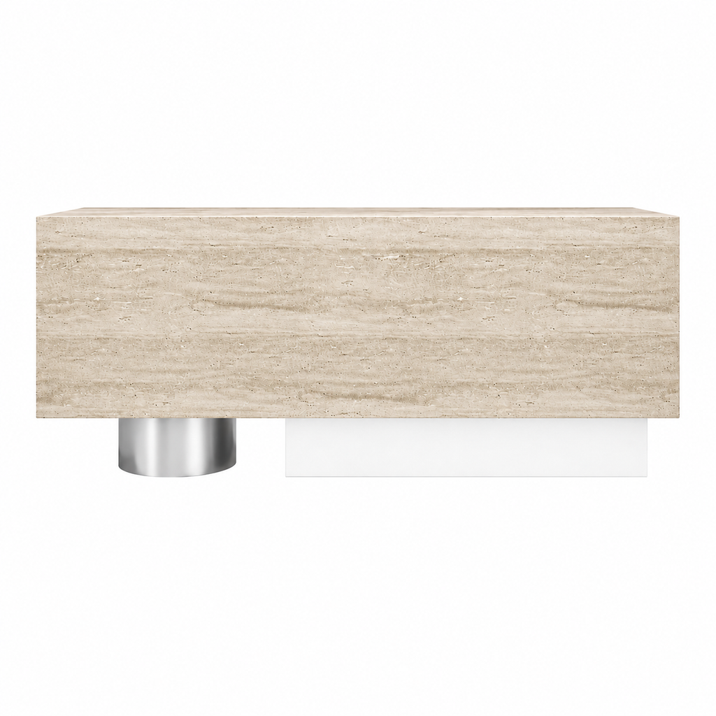 Luxury Travertine-Look Reception Counter with Modern Curved Design