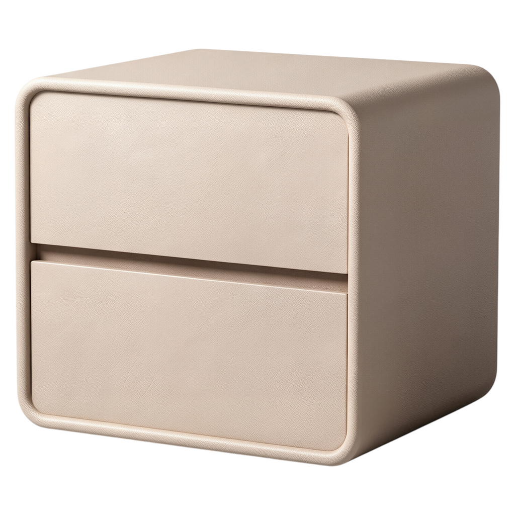 Modern Rounded Two-Drawer Bedside Table with Soft-Edge Profile and Compact Storage