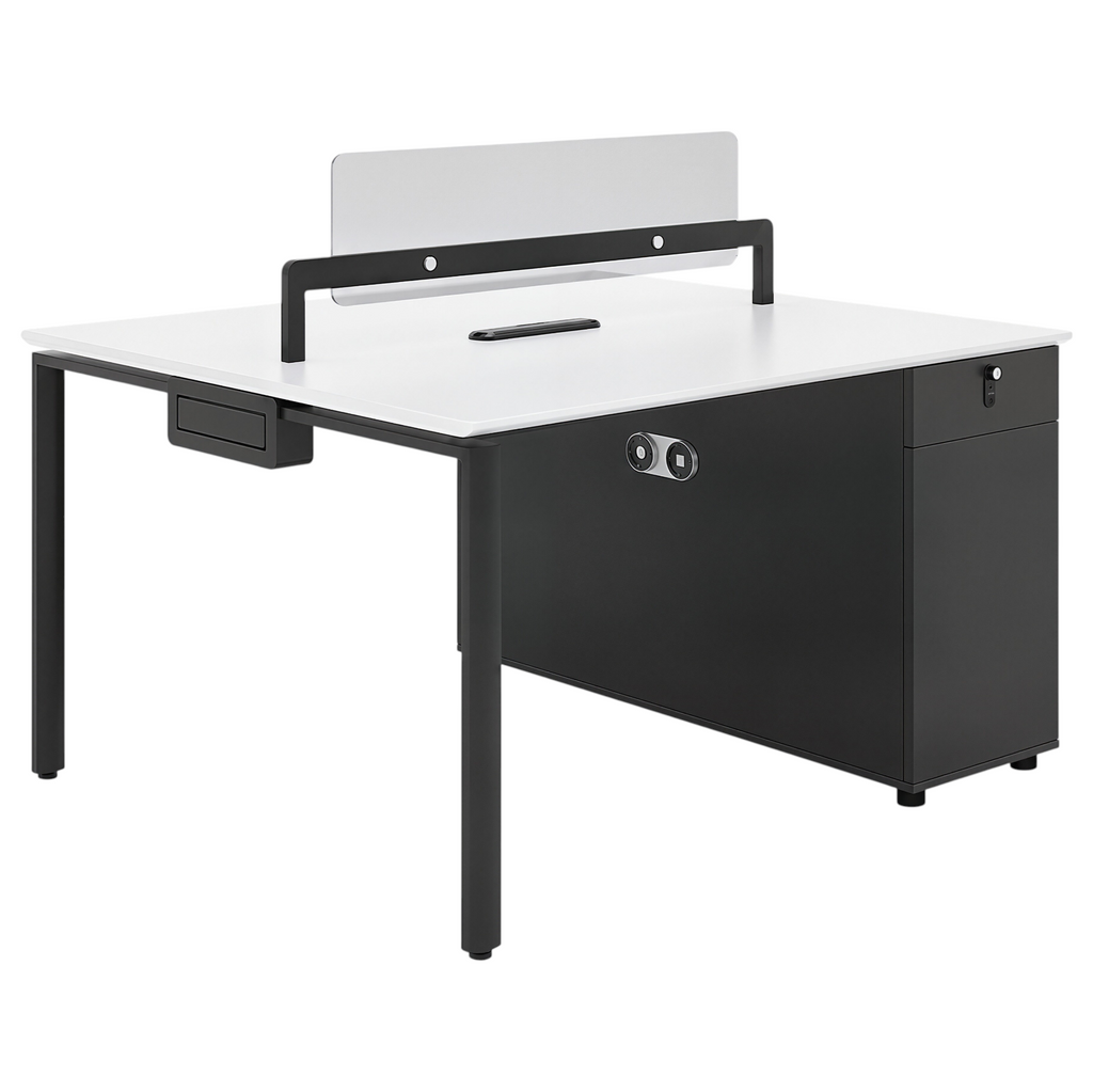 Modern Bench Workstation with Privacy Screens and Integrated Power