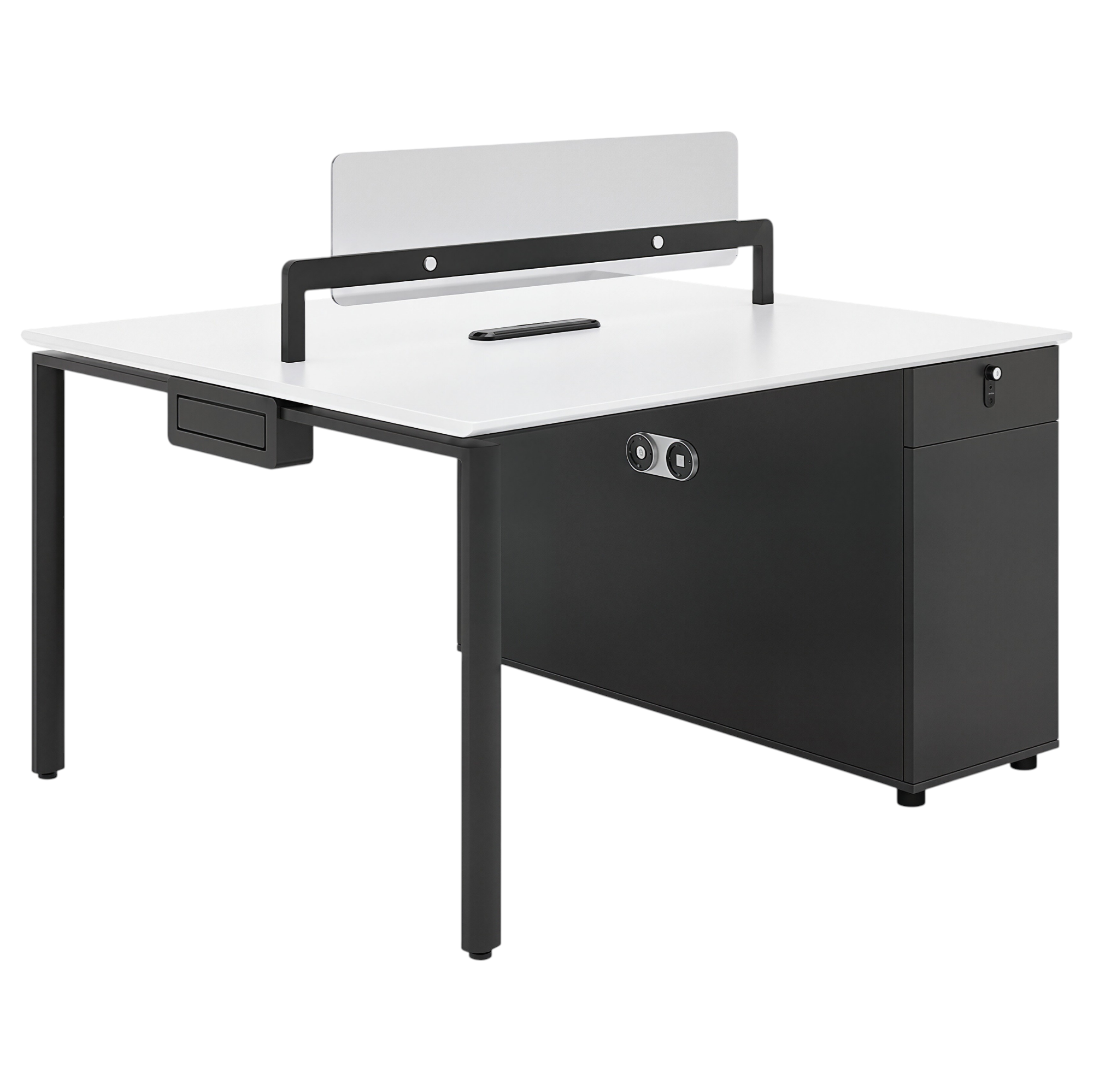 Modern Bench Workstation with Privacy Screens and Integrated Power
